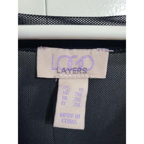 LOGO Layers by Lori Goldstein 1X Printed Sheer Mesh Top Floral Whimsigoth - Picture 4 of 8